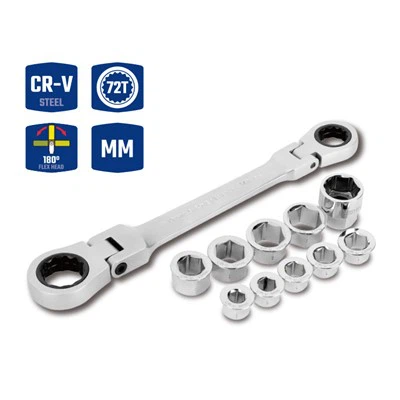 JUEGO DE CAJA DE HERRAMIENTAS DE LLAVE DE TRINQUETE FLEXIBLE DOBLE Y ANILLO DOBLE WORKPRO DE 11 PIEZAS